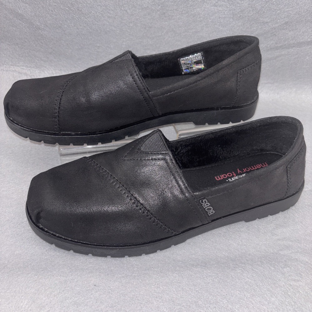 Bobs by Skechers Chill Lugs Urban Spell Women 8.5 Black Slip On Memory Foam EUC